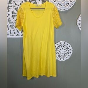 Liz Claiborne Lemon Zest Lace Sleeve Tee Shirt Dress Scoop Neck